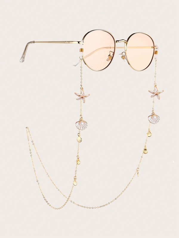 1pc Fashionable Starfish And Shell Decorative Glasses Chain,Women's Ocean Style Metal Sunglasses Chain,Women's Glasses Anti Slip Chains,Suitable As Tourism And Vacation Sunglasses Decoration Chain,Eyeglasses Strap Chain Women