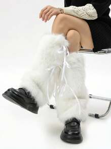 1 Cặp Tất Giữ Ấm Mắt Cá Chân Màu Mờ Cho Nữ, Thích Hợp Cho Mùa Thu Đông - trắng - Xem 2