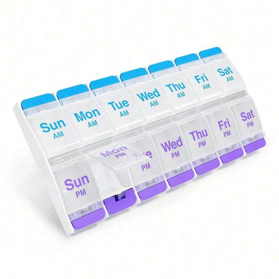 Large Weekly Pill Organizer With Opening Push Button, Pill Box 7 Day 2 Times A Day, Weekly Tablet Organizer 7 Day AM And PM, Vitamins And Medication Organizer Case,Pill Organizer Travel Medicine Pill Box  Pill Case Pill Holder Medicine Storage Case Travel Essentials - Multicolor - View 1
