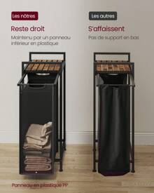 VASAGLE Panier à Linge, Corbeille à Linge, Rangement 1 Compartiment, 1 Sac Amovible en Tissu Oxford, Étagère, Cadre en Métal, 47 L, 42 x 28 x 75 cm,  Gris Ardoise, Marron Rustique et Noir d'encre - Noir d'encre, marron rustique - Voir 3