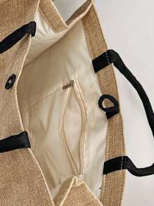 黄色亚麻布魔术贴三色粉色花卉字母手提包，个性化礼品袋，适合婚礼、生日、海滩、节日等场合，是送给女性、母亲、教师、朋友、伴娘、学生和返校季的理想礼物。 - 卡其色 - 查看 6