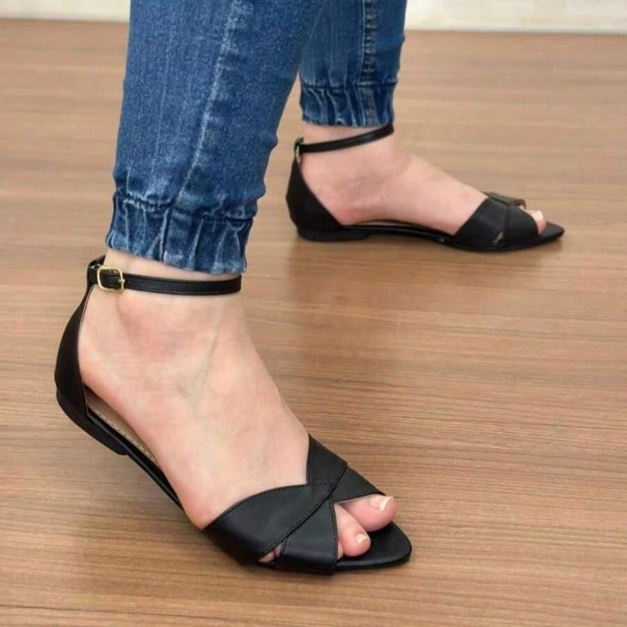 Women's Flats Fashion Blogger Flats Bico Folha - 黑色 - 查看 1