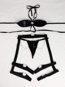 Three-Piece Women's Sexy Underwear Sexy Strap Chain Splicing Fierce And Wild Underwear Set
