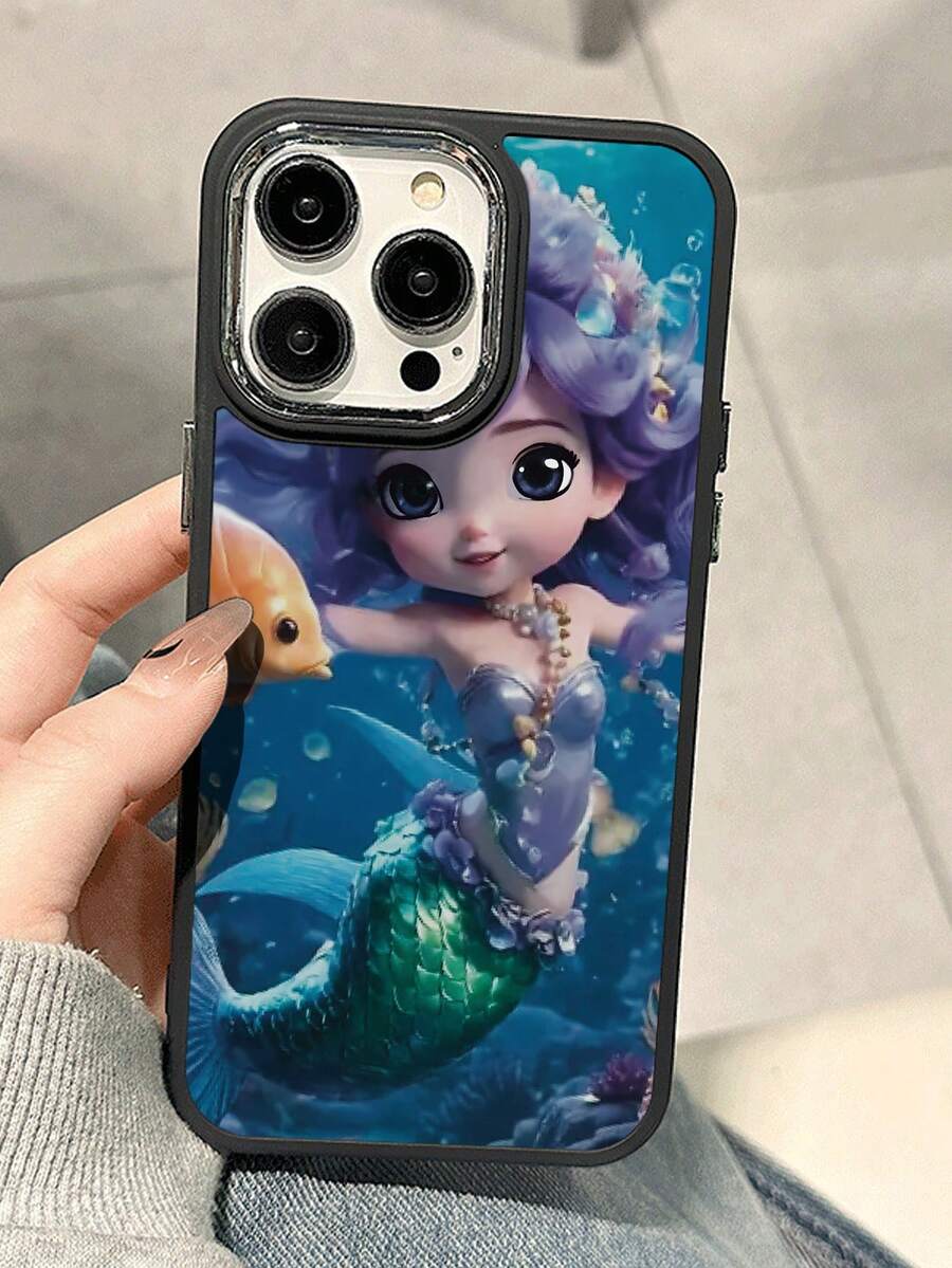 1 Vỏ điện thoại di động thiết kế hình nàng tiên cá, màu xanh lam - màu đen - Xem 1