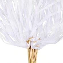 10 Pieces Lace Ribbon Wedding Wand Sticks Champagne Ribbon Streamers Party Streamers With Bells Silk Fairy Stick Wands For Wedding, Parties, Holiday Celebration, Activities,Christmas