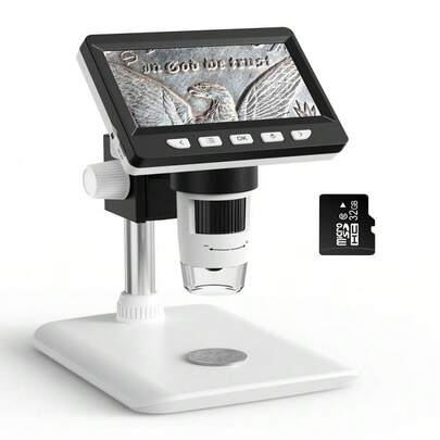 Digital Microscope For Adults, Coin Microscope With 4.3-Inch Screen, 50X - 1000X Magnification, With Dimmable Fill Lights, Microscope For Windows/MacOS, Coin Collection Supplies