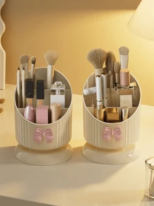 1pc Makeup Brush Storage Box,  Desktop Storage Box, Cosmetics Organizer For Vanity And Bathroom Desk Storage Organization, Plastic Pen Holder, Multi Slots Make Up Brushes Cup, For Storage Stand For Cosmetics Painting Pen Eyeliner Or On The Vanity - Beige - View 10