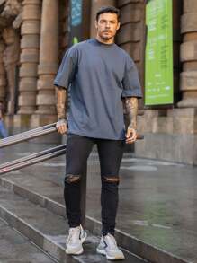 Oversized Plain Turtleneck T-Shirt Basic Men's Streetwear Unisex - 灰色 - 查看 7
