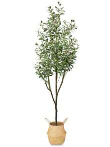 72 In. Fiddle Fig Tree Artificial With 131 Leaves, Fake Plants, Artificial Tree With Pot, Fake Plant Tree, Woven Seagrass Basket, Indoor Outdoor Decorative, Olive Tree, Palm Tree, Eucalypt Tree, Home Decor Plant, 1PC - 橄欖樹 - 查看 2