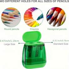 1pc Cartoon Dual Hole Pencil Sharpener, Green - Convenient Everyday Pencil Sharpener Back To School - Green - View 4
