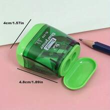 1pc Cartoon Dual Hole Pencil Sharpener, Green - Convenient Everyday Pencil Sharpener Back To School - Green - View 3