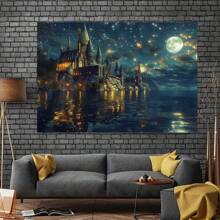 1 件，城堡摄影背景 - 充满活力的巫师世界夜空，带有月亮和闪电设计，多用途聚酯道具，适用于派对装饰和摄影工作室 - 彩色 - 查看 4