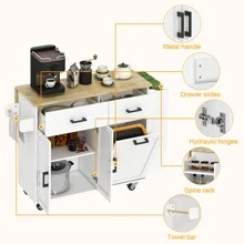 Rolling Kitchen Island With Storage, 2 Drawers, Kitchen Island With Drop Leaf, Kitchen Islands Carts W/ 3 Spice Rack Shelf, Tilt Out Cabinet, Pet Proof Trash Can, Black