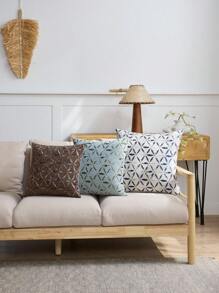 1件雪尼尔蓝白花卉提花枕套，农舍风花卉方形枕套，适用于沙发、床、椅子、客厅、卧室、汽车装饰 - 藍白色 - 查看 8