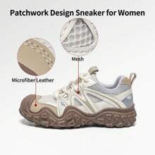 somiliss New Style Sports Style Non-Slip Women's Sports Casual Shoes Front Lace-Up Microfiber Leather Mesh Breathable And Comfortable Student Beige Running Shoes Fashionable High-End Low-Top Outdoor Mountaineering Walking Shoes - Beige - View 5