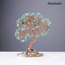 1PC Natural Crystal Lucky Tree Copper Wire Winding Colorful Gravel With Agate Slice Base Home Decoration Money Trees