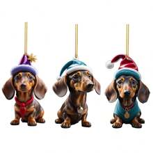 1/3pcs-2D Plane Christmas Dog Acrylic Hanging Ornament, Bicycle Mirror Charm For Car & Home, Outdoor Holiday Decor, Theme Party & Christmas Tree Accessory, Ideal For Bag & Keychain Gifts