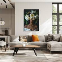 Arte de pared abstracto La chica con flores en la cabeza Pinturas en lienzo de mujer nórdica Arte de pared Carteles e impresiones Cuadros decoración del hogar, 1 pieza sin marco