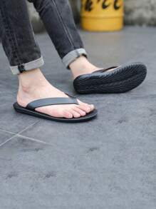 Men's Fashionable Thong Sandals With Soft Sole, Slip-On Beach Slippers, Versatile For All Seasons - Elegant Black - View 3
