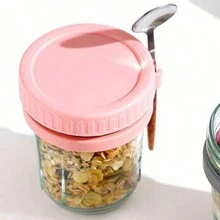 1 个 12 盎司燕麦片容器，便携式酸奶早餐杯，隔夜燕麦片杯，带勺子和盖子的牛奶杯，带测量标记的水果和蔬菜沙拉储存容器学校用品，返校 - 彩色 - 查看 3