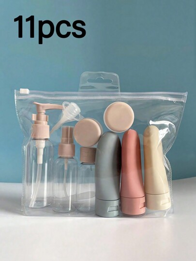 Set de 11 piezas de botellas recargables para cosméticos de viaje, contenedores vacíos para líquidos, botellas de viaje a prueba de fugas, exprimibles, con capacidad de 60 ml, esenciales para champú, acondicionador, loción corporal, gel de baño y ducha, subpaquete, decoración del hogar, sala de estar, dormitorio, baño, artículos de viaje, boda, fiesta, cumpleaños, regalos para mamá, papá, amigos, Año Nuevo, accesorios, regalo divertido, artículos esenciales de viaje