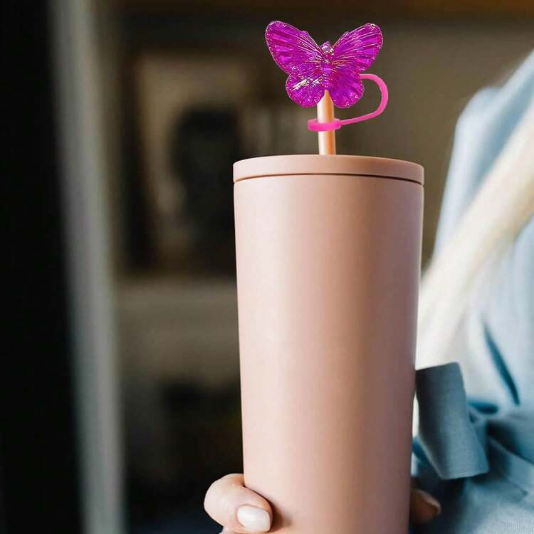 1 件蝴蝶吸管塞，适用于直径 10CM 吸管直径，40oz 汽车杯吸管塞，吸管盖，防尘罩，可重复使用，亚克力材质 - 彩色 - 查看 5