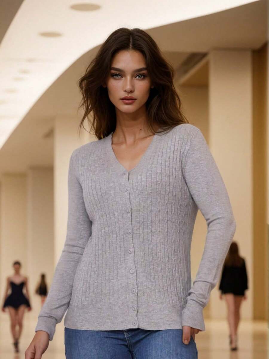 Coat Long Sleeve Modal Blouse With Details Women's Thick Design Winter Wool Sweater Details Printed Plain Long Sleeve - 灰色 - 查看 1