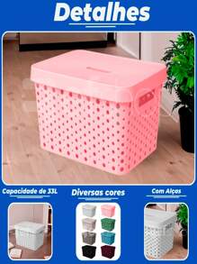 Large Rattan Organizer Box Basket With Lid 33 Liters (46x34x24) - 灰色 - 查看 3