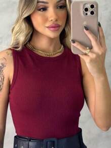 Women's Bodysuit Premium Ribbed Towel Tank Top - Màu Đỏ Sâu - Xem 2