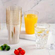 Gold Plastic Cups, Transparent Plastic Cups With Powder, Heavy Duty Hard Plastic Cups For Parties, Premium Gold Rimmed Plastic Cups For Weddings And Christmas [Reusable] - 10oz Rose Gold Powder - View 2