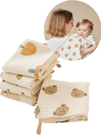 3pcs Infant Muslin Wipes, 1pc  Four-Layer Gauze Face Towel, Bath Towel, Suitable For All Seasons