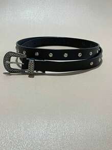 Thin Belt With Stud - 黑色 - 查看 2