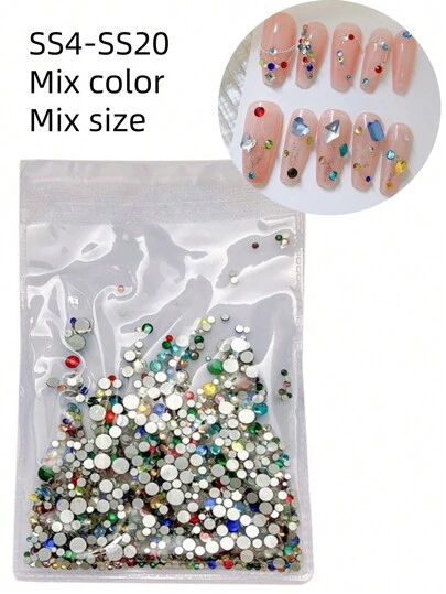 New Arrive Super Shiny Flat-Backed Round Diamond Nails With Gold Base, Mixed Sizes For DIY Bright Rhinestone Nail Art Decorations