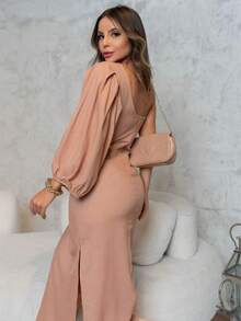 Women's Elegant One Shoulder Dress - 米色 - 查看 2