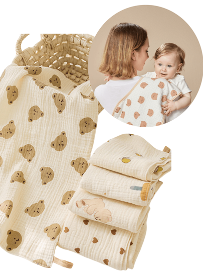 3pcs Infant Muslin Wipes, 1pc  Four-Layer Gauze Face Towel, Bath Towel, Suitable For All Seasons