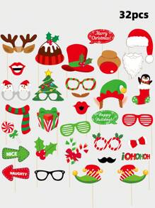38 Stück Weihnachts Photo Booth Requisiten, Weihnachtsspiele für Partyartikel - Weihnachtsparty Dekorations-Set, Partyfavors - Spiele für Selfie-Fotos, Feiertags-Party-Requisiten für Foto-Hintergrund, Weihnachten