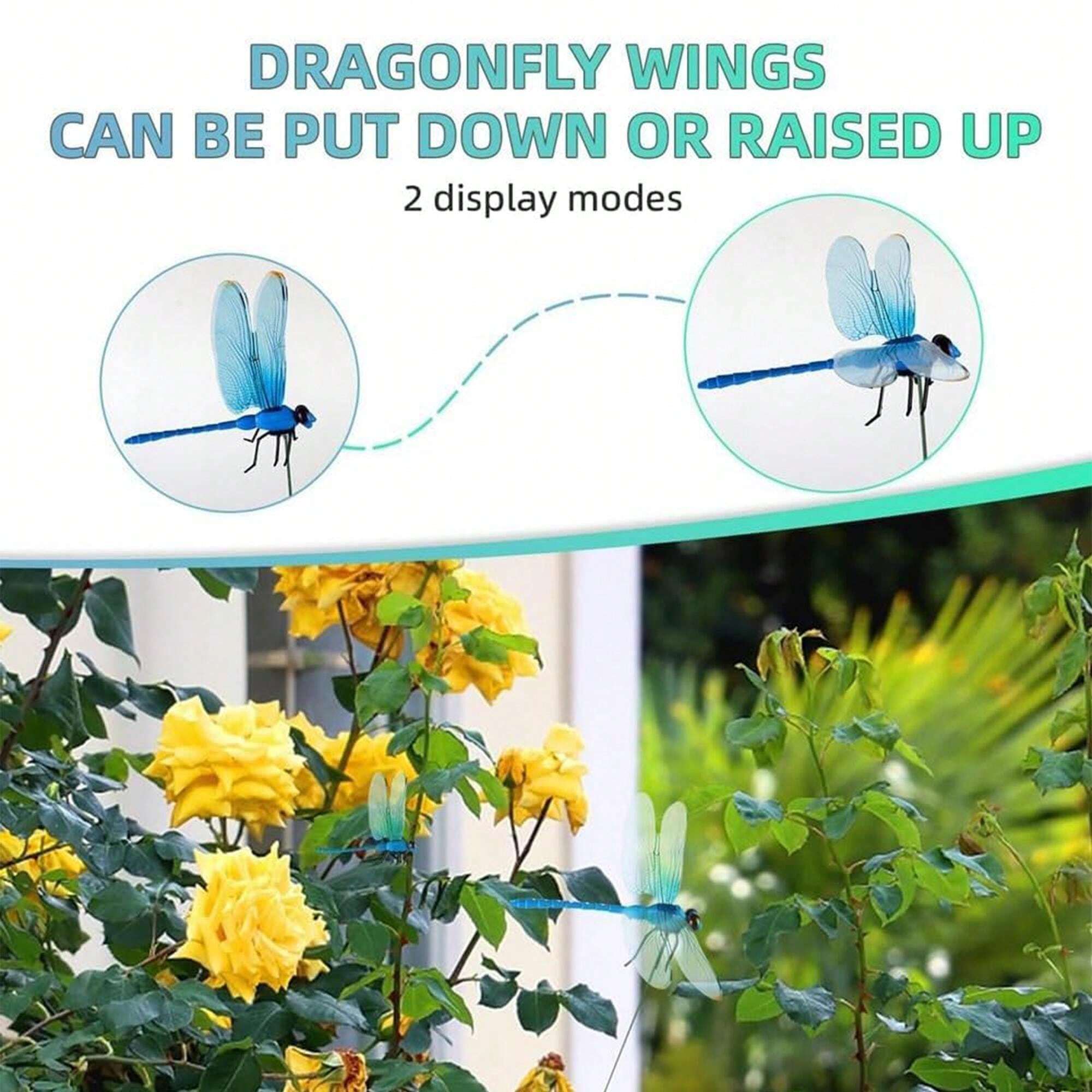6 Pack Dragonfly Clip,3D Dragonfly Garden Stakes Decor,Fly Deterrent
