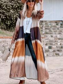 Women's Multi-Color Tie-Dye Patchwork Button-Down Long Casual Shirt, Spring Summer