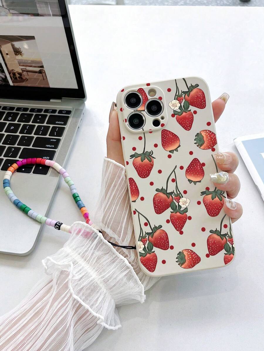 1 ốp lưng điện thoại TPU màu trắng họa tiết dâu tây chống rơi vỡ và 1 dây đeo điện thoại đính hạt nhiều màu sắc, tương thích với các điện thoại /Android như Galaxy S23 Ultra, Galaxy A13 4G, Galaxy A12, Galaxy S22 Ultra, OPPO A54, Galaxy A54, , Galaxy A05S, Galaxy A34, Galaxy Redmi Note 13, Galaxy A14, Galaxy A32 4G, phiên bản quốc tế, không phải phiên bản nội địa. - Nhiều màu - Xem 1