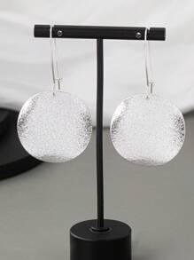 1pair Fashionable Frosted Disc Hoop Earrings For Women - Silver - View 8