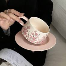 French Vintage Pink Ceramic Coffee Cup And Saucer Set, Afternoon Tea Flower Tea Cups, Exquisite High-End Ceramic Mugs Back To School