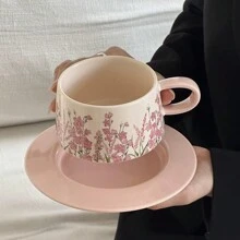 French Vintage Pink Ceramic Coffee Cup And Saucer Set, Afternoon Tea Flower Tea Cups, Exquisite High-End Ceramic Mugs Back To School