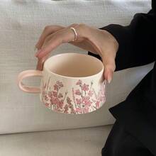 French Vintage Pink Ceramic Coffee Cup And Saucer Set, Afternoon Tea Flower Tea Cups, Exquisite High-End Ceramic Mugs Back To School