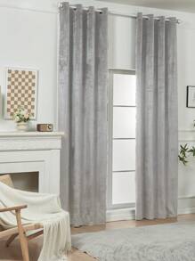 SEWLO 2PC:Elegant Velvet Curtain Grommet Top Curtains For Living Room Bedroom Office Home Decor.Velvet Eyelet Curtain - 銀色 - 查看 4