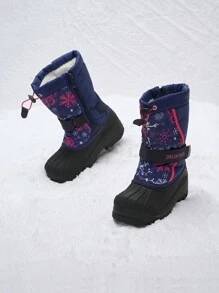 Toddler Boys & Girls Snow Boots Black Mid Calf Waterproof Winter Side Zipper With Buckle For Outdoor Play - Màu xanh nhạt - Xem 1