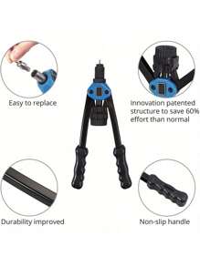 Professional 110PCS Hand Nut Tool M3- M12 Repair Kit Riveter Rivnut Gun Mandrels,Hand Rivet Nut Tool, 13" Long Handles Hand Riveter Rivnut Tool Kit - Blue - View 2