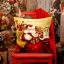 1 件圣诞枕套，金色雪人圣诞老人长袜圣诞球图案，单面印刷，17.7 英寸 * 17.7 英寸，适合客厅卧室沙发的圣诞装饰，不含枕芯，万圣节，万圣节装饰 - 款式C - 查看 2