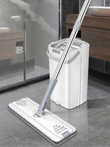 Set De Cubo Con Escurridor Y Trapeador Sin Manos Para Pisos Planos, Incluye 2 Almohadillas De Microfibra Lavables Para Uso En Húmedo Y Seco, Sistema De Limpieza De Pisos Para El Hogar Para Todo Tipo De Pisos Y Ventanas Trapeador Giratorio Auto Exprimible 360° Con 2pzs Microfibra - Blanco y Negro - Ver 9