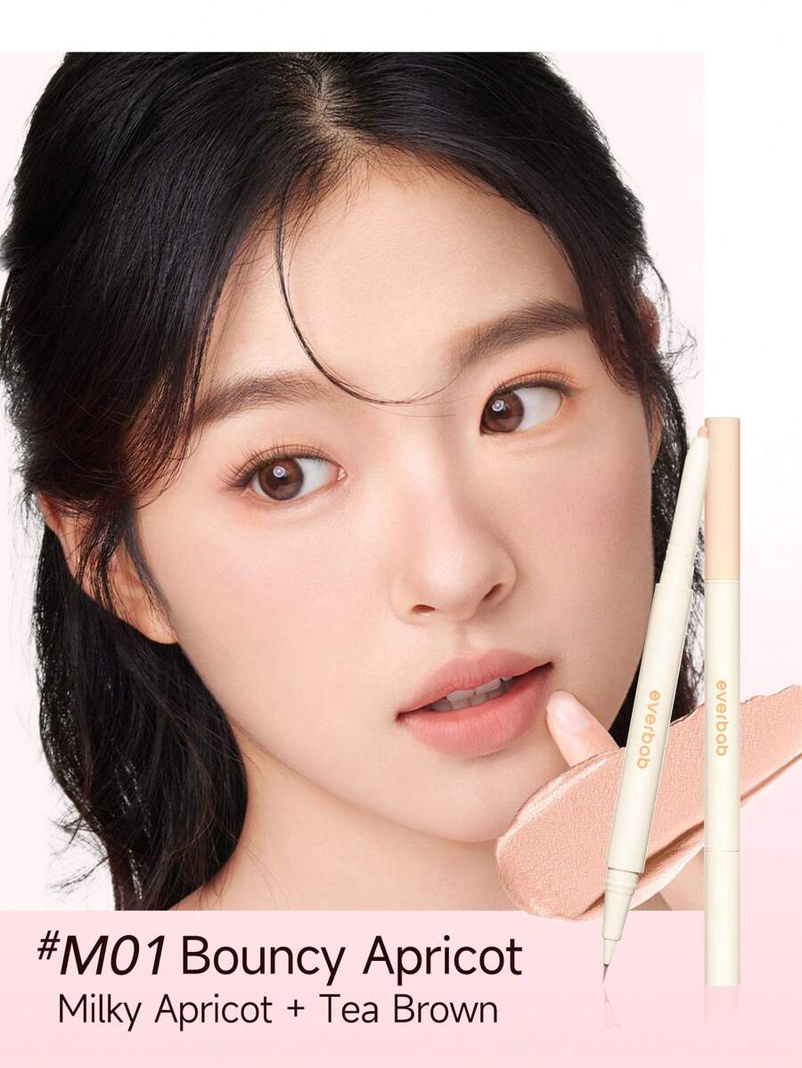 Everbab 双头轮廓和高光化妆笔 - 自然动态高光和阴影二合一 - Milky Apricot+ Tea Brown - 查看 1