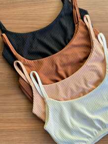 KIT 4 WOMEN'S RIBBED CROPPED WITH THIN STRAPS BLOGGER - 米色 - 查看 2